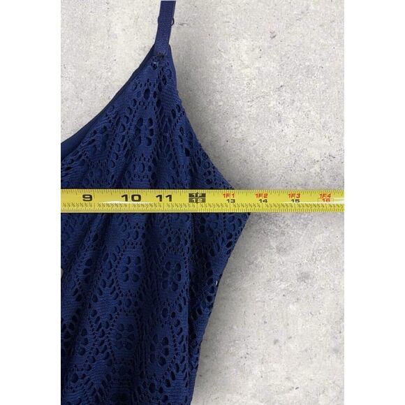 As You Wish Jumpsuit Womens Medium Blue Green Wide Leg Eyelet Top Sleeveless‎ - Picture 5 of 8